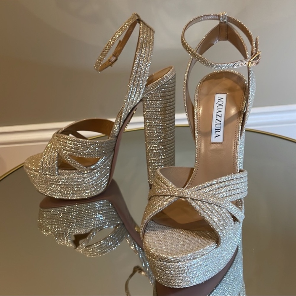 Aquazzura Sundance 140 Glitter Platform Sandals sz 39 - Picture 13 of 16